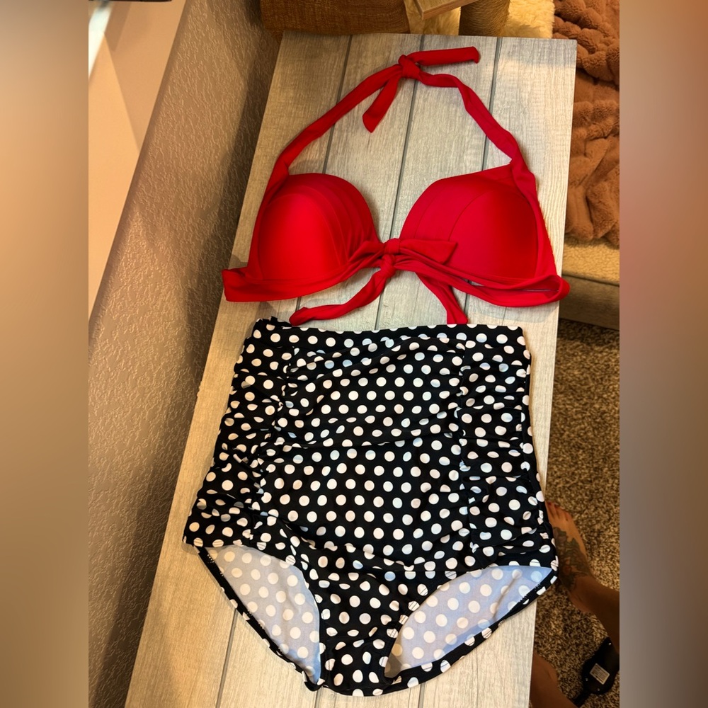 Vintage Rockabilly Style Red and Black Polka Dot Bikini